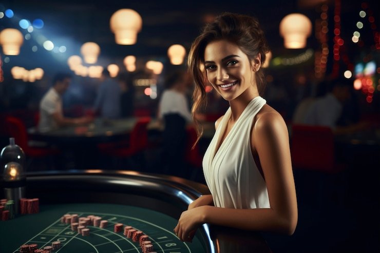 Antarmuka permainan Caishen Wins menampilkan video dealer dan opsi taruhan